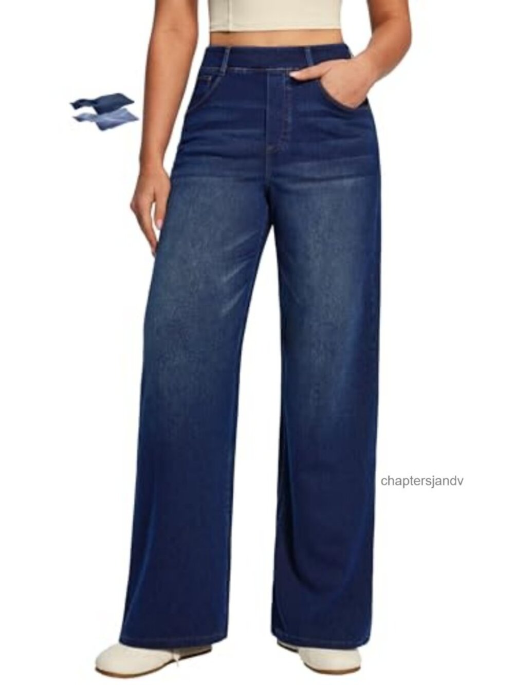 Tummy Control Wide Leg Pull On Jeans High Waisted Stretch Denim Work Pants